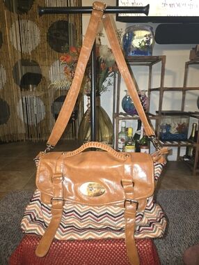 Tan Leather-Trim Chevron Satchel Bag - Women By STREET LEVEL - EUC